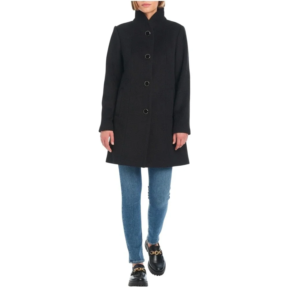 Kate Spade New York Black High Neck Wool Blend Coat Women's XL NWT - $348‎